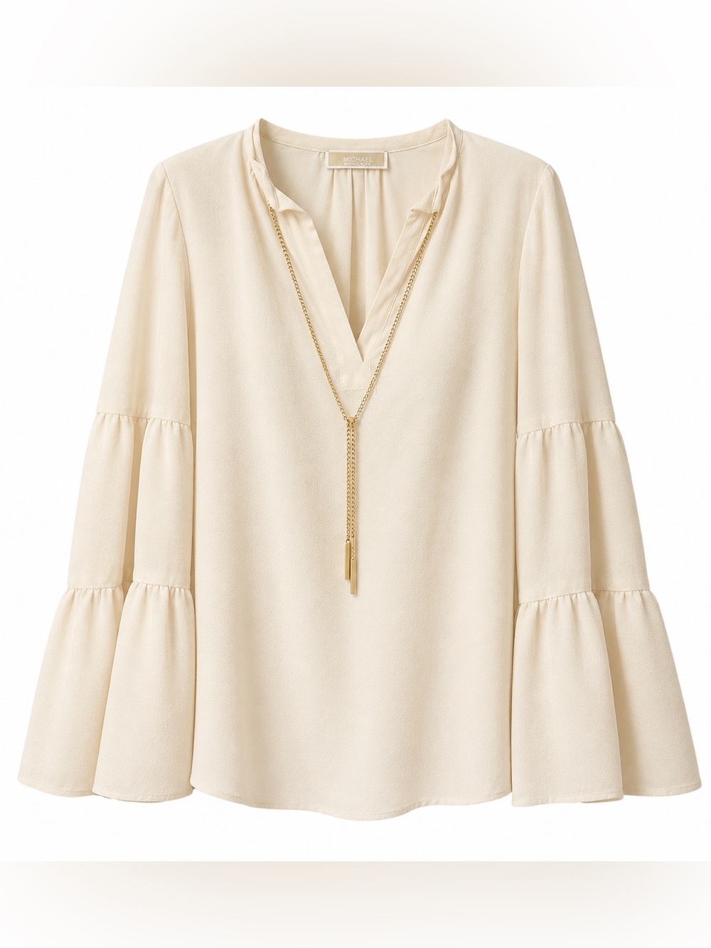 Michael Kors Cream Tiered Bell-Sleeve V-Neck Tunic Top Size S